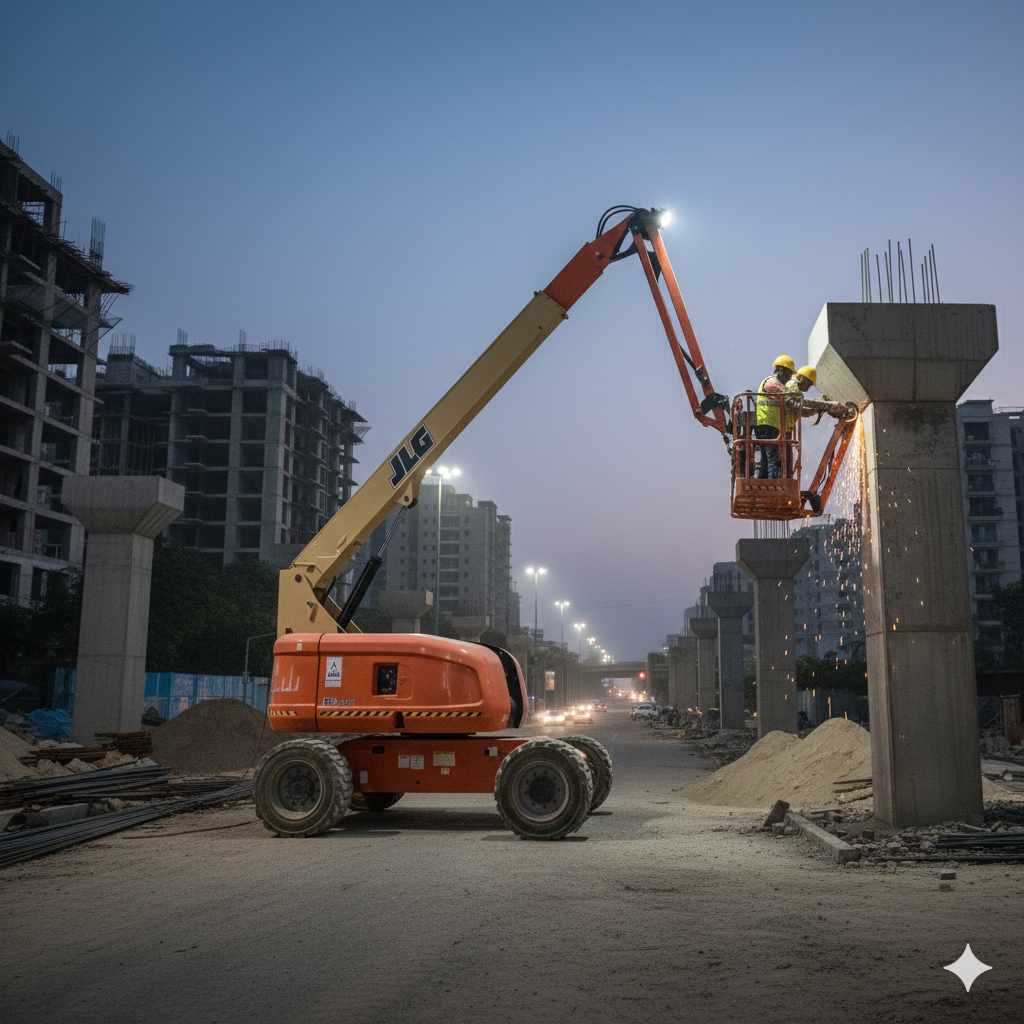Boom lift working at height on a project site
